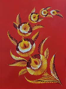 Tetyana Nechyporenko ArtKvitka  -  Crimson Sky  - Petrykivka Style  - Acrylic - 12 x 16 