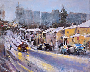 Sunil Kalmady   - Winter Evening  Oil Painting  20x16 by Global Art League