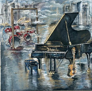 Yuliana Lytvar  - Nocturne Waves  Mix Medium   36 x 36