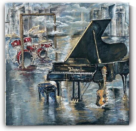 Yuliana Lytvar  - Nocturne Waves  Mix Medium   36 x 36 by Global Art League