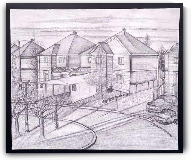 Nermeen Malty   - Exterior Perspective drawing  pencil  11 x14 by Global Art League
