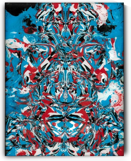 Golden Fin - Red Blue  - Mix Medium -  8 x 10 by Global Art League