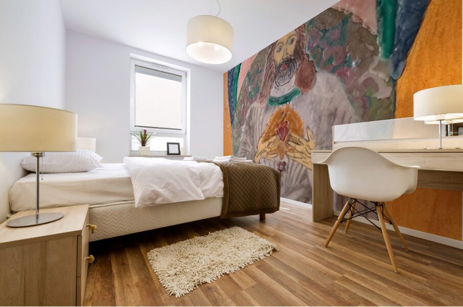 Jose Oliveira   God  Sitting and holding the hear Mural print