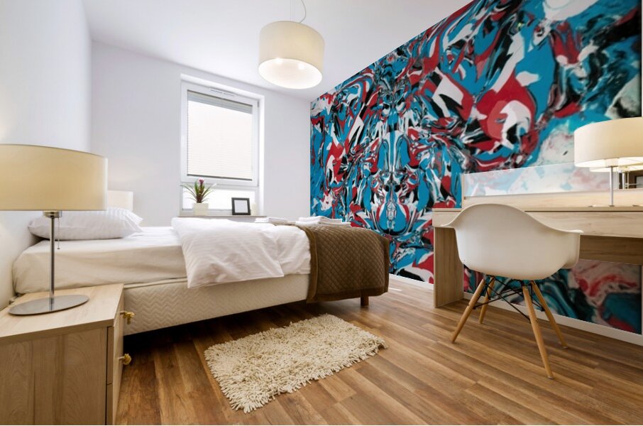 Golden Fin - Red Blue  - Mix Medium -  8 x 10 Mural print