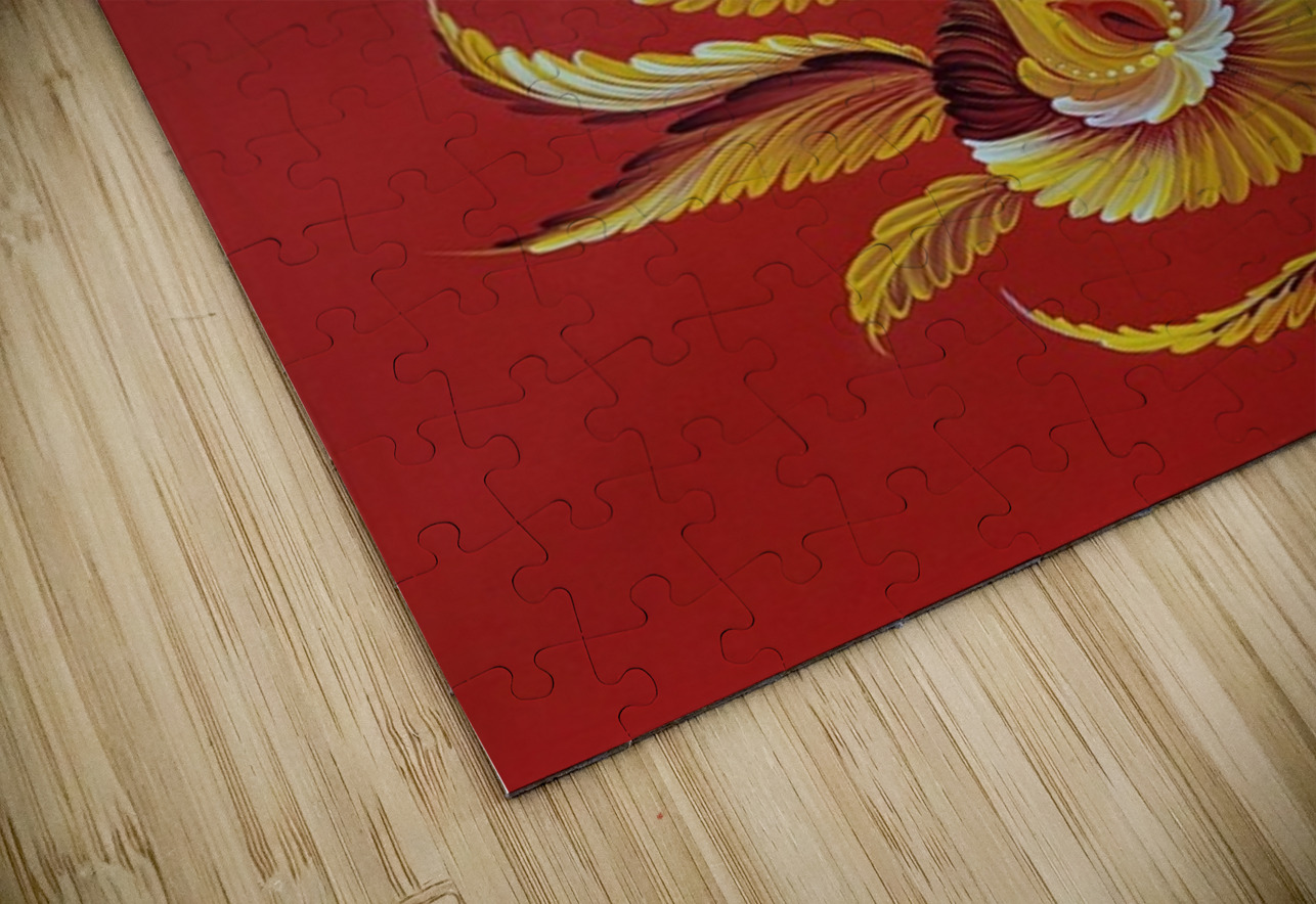 Tetyana Nechyporenko ArtKvitka  -  Crimson Sky  - Petrykivka Style  - Acrylic - 12 x 16  Global Art League Puzzle