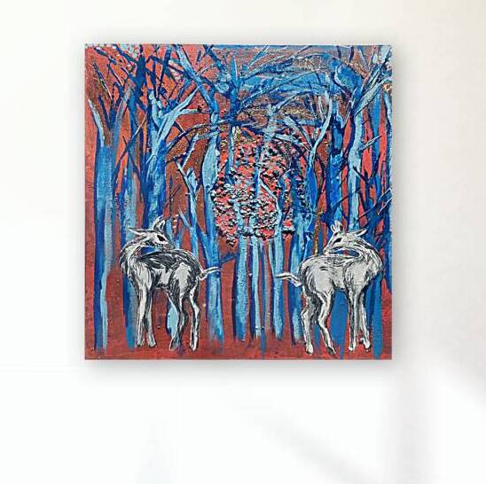 Marina Ocampo  - Sacred Deers : Mix media : 8 x 8 . by Global Art League