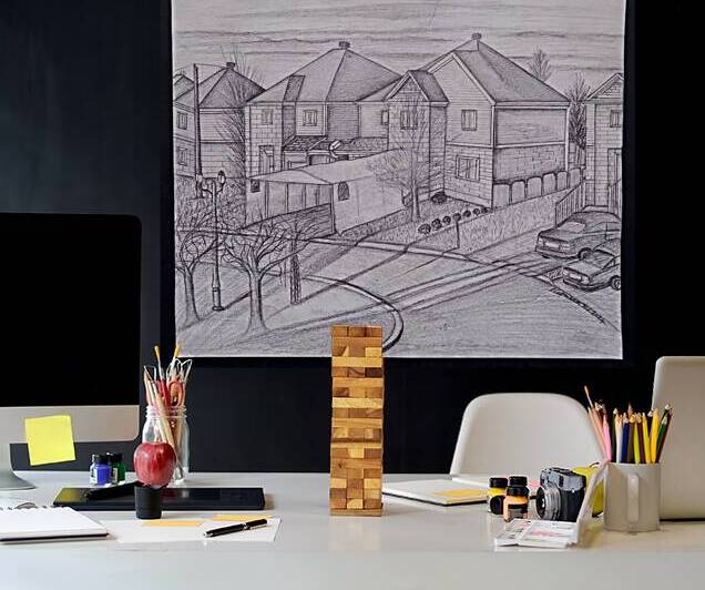 Nermeen Malty   - Exterior Perspective drawing  pencil  11 x14 by Global Art League