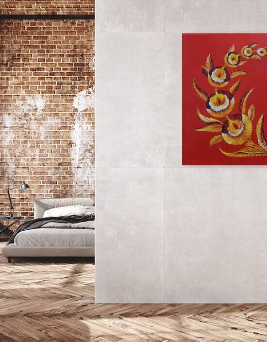 Tetyana Nechyporenko ArtKvitka  -  Crimson Sky  - Petrykivka Style  - Acrylic - 12 x 16  by Global Art League