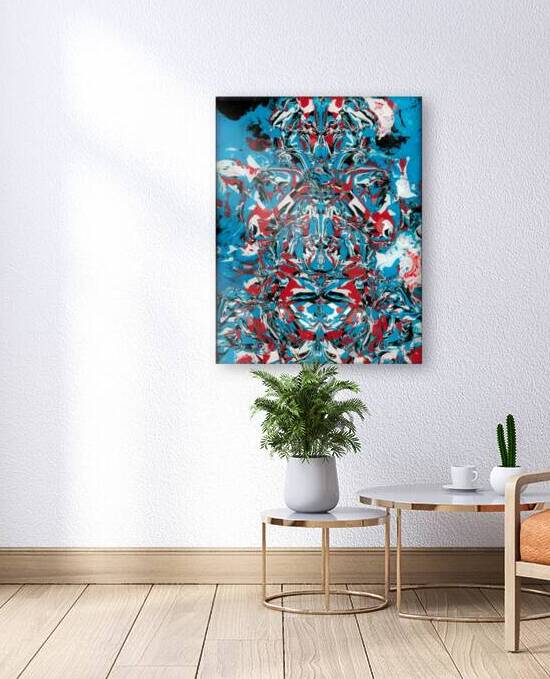 Golden Fin - Red Blue  - Mix Medium -  8 x 10 by Global Art League